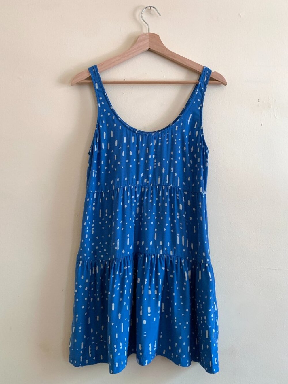 Yellow Is Gold 100% Silk Blue Polka Dot Dress Size S Swing Dress